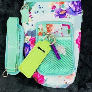 Water Bottle Carrier With Strap Green Floral Self Defense